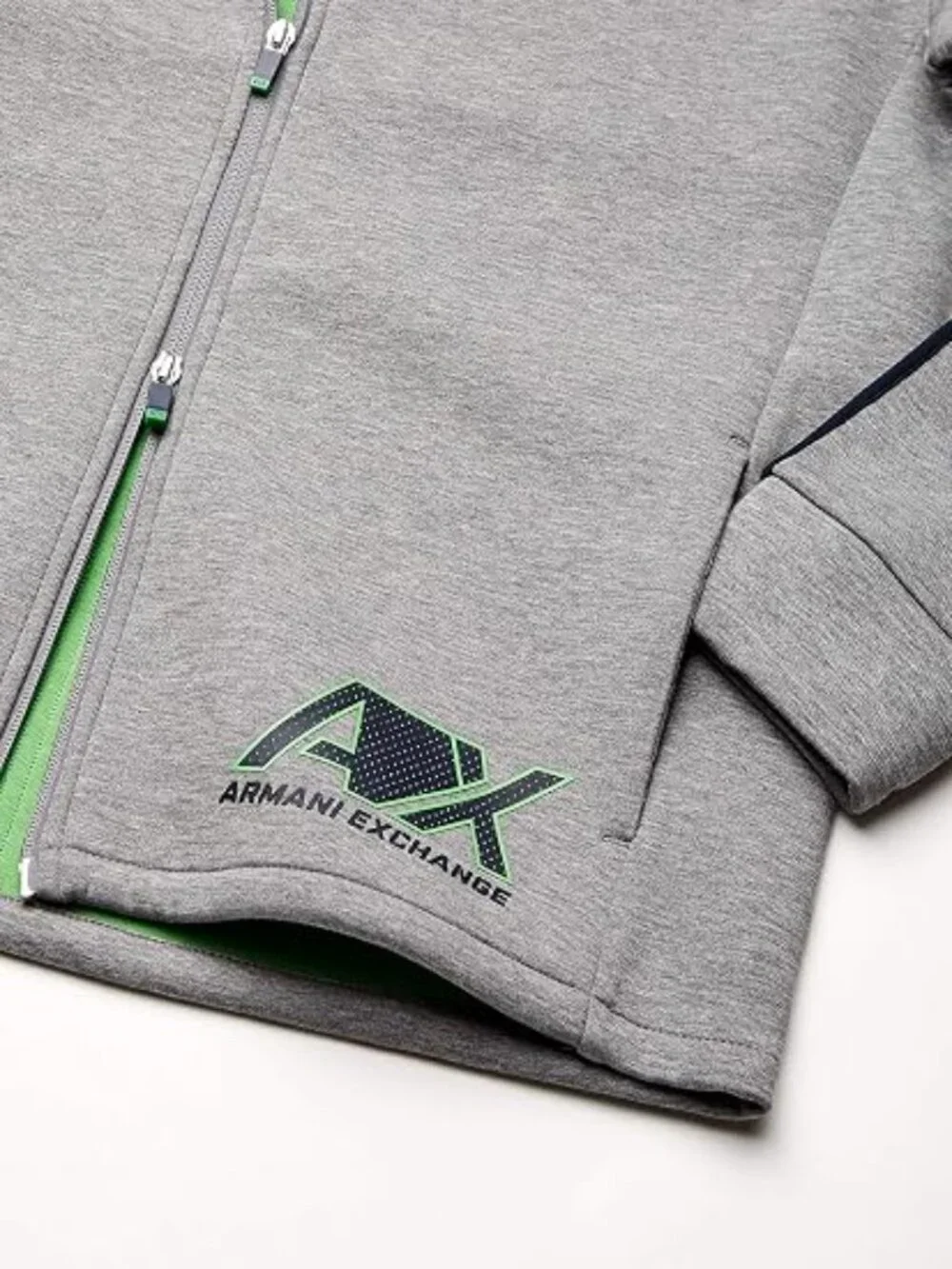 Armani Exchange A|X Gray Full Zip Hoodie Bright Green Hood Lining